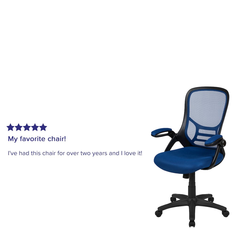 High Back Blue Mesh Swivel Office Chair with Black Frame and Flip-up Arms - Flash Furniture
