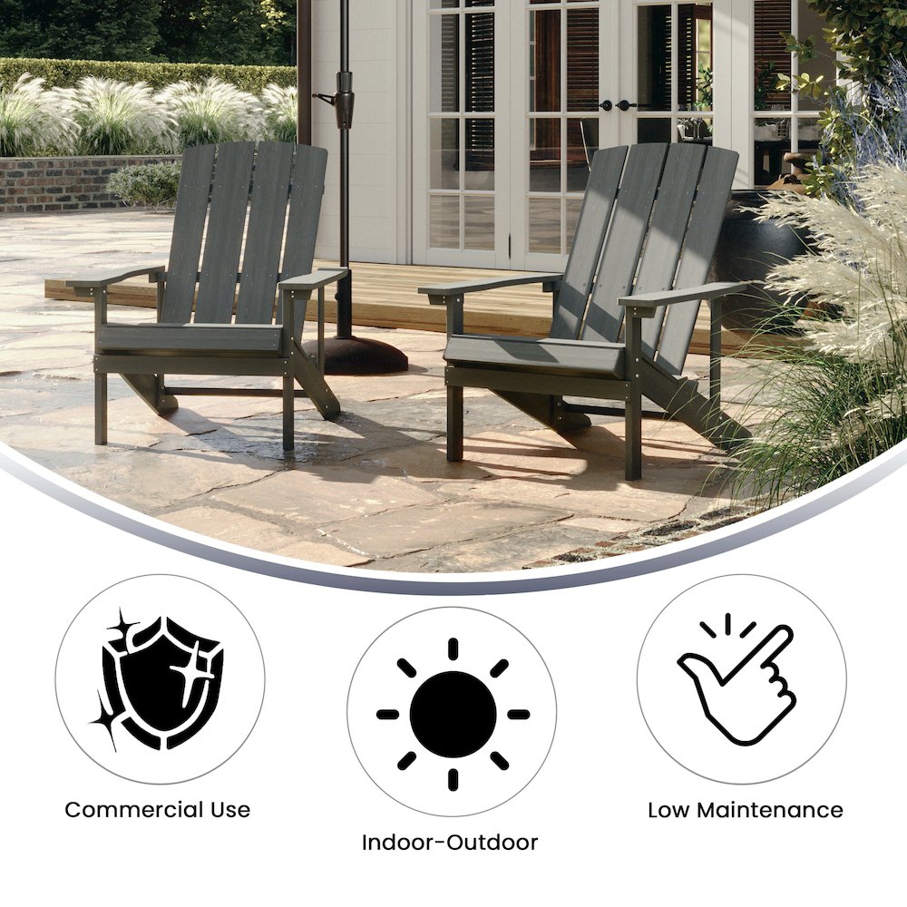 Commercial All-Weather Poly Resin Wood Adirondack Chair in Gray - Flash Furniture
