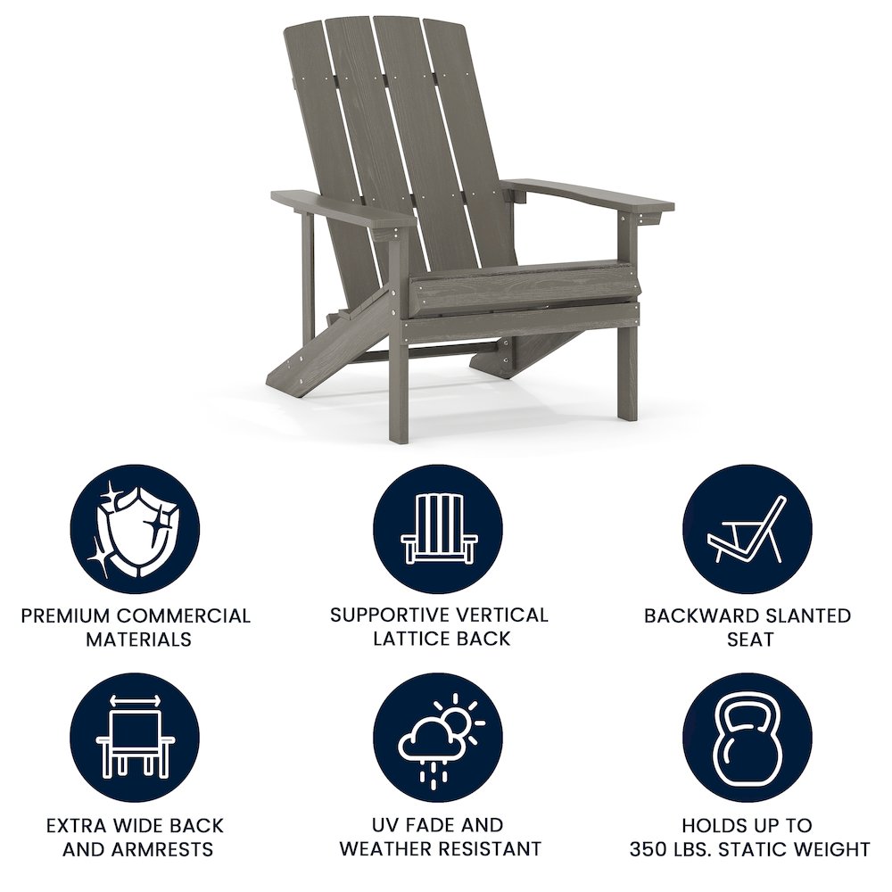 Commercial All-Weather Poly Resin Wood Adirondack Chair in Gray - Flash Furniture