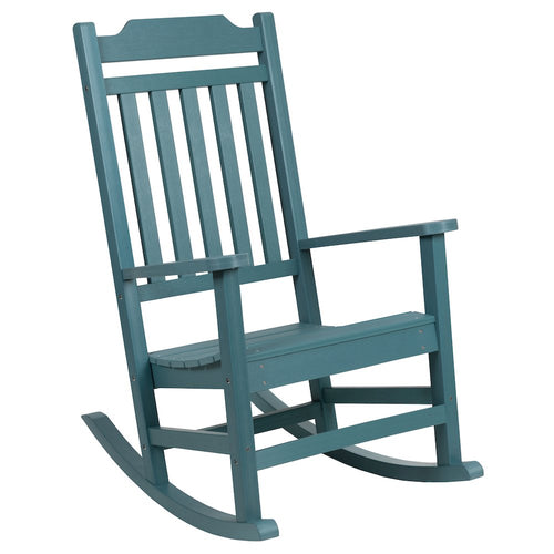 All-Weather Poly Resin Rocking Chair in Teal - Flash Furniture