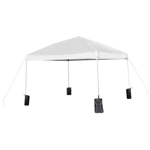 10'x10' White Event Straight Leg Canopy Tent with Sandbags and Wheeled Case - Flash Furniture
