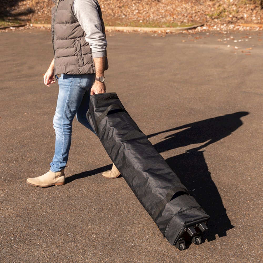 10'x10' White Event Straight Leg Canopy Tent with Sandbags and Wheeled Case - Flash Furniture