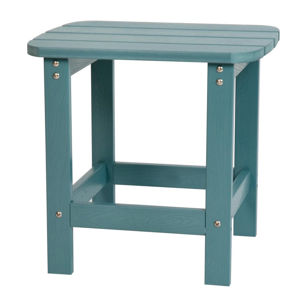 All-Weather Poly Resin Wood Adirondack Side Table in Teal - Flash Furniture