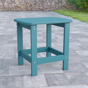 All-Weather Poly Resin Wood Adirondack Side Table in Teal - Flash Furniture
