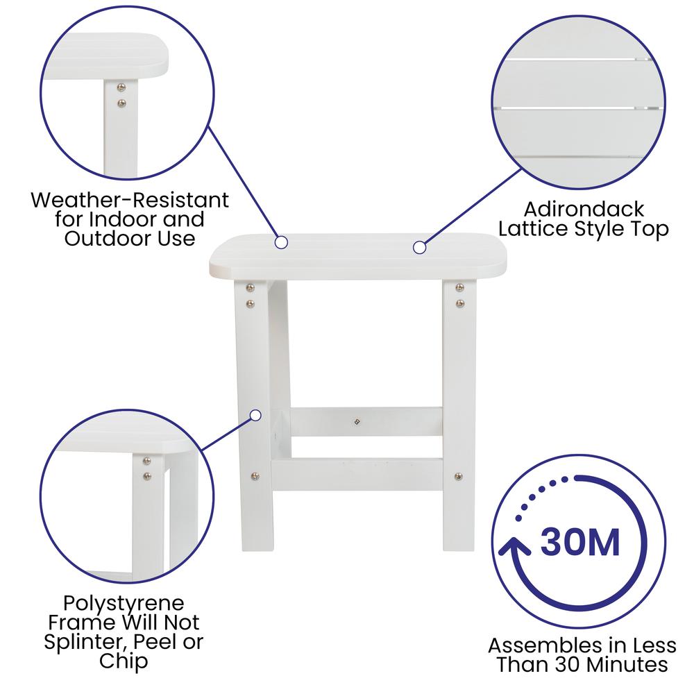 All-Weather Poly Resin Wood Adirondack Side Table in White - Flash Furniture