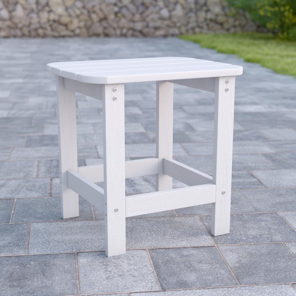 All-Weather Poly Resin Wood Adirondack Side Table in White - Flash Furniture