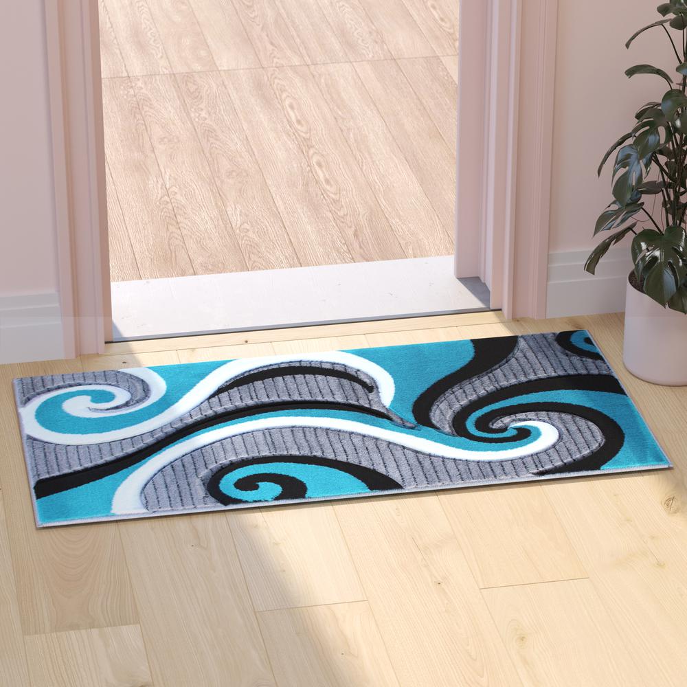 2' x 3' Turquoise Abstract Area Rug - Olefin Rug - Hallway, Entryway, or Bedroom - Flash Furniture