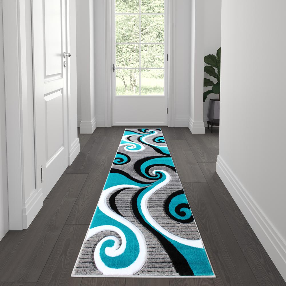 2' x 7' Turquoise Abstract Area Rug - Olefin Rug - Hallway, Entryway, or Bedroom - Flash Furniture