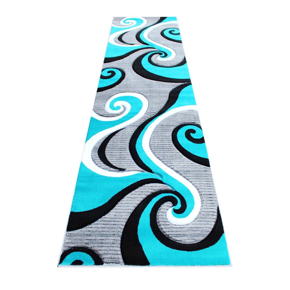 3' x 10' Turquoise Abstract Area Rug - Olefin Rug - Flash Furniture