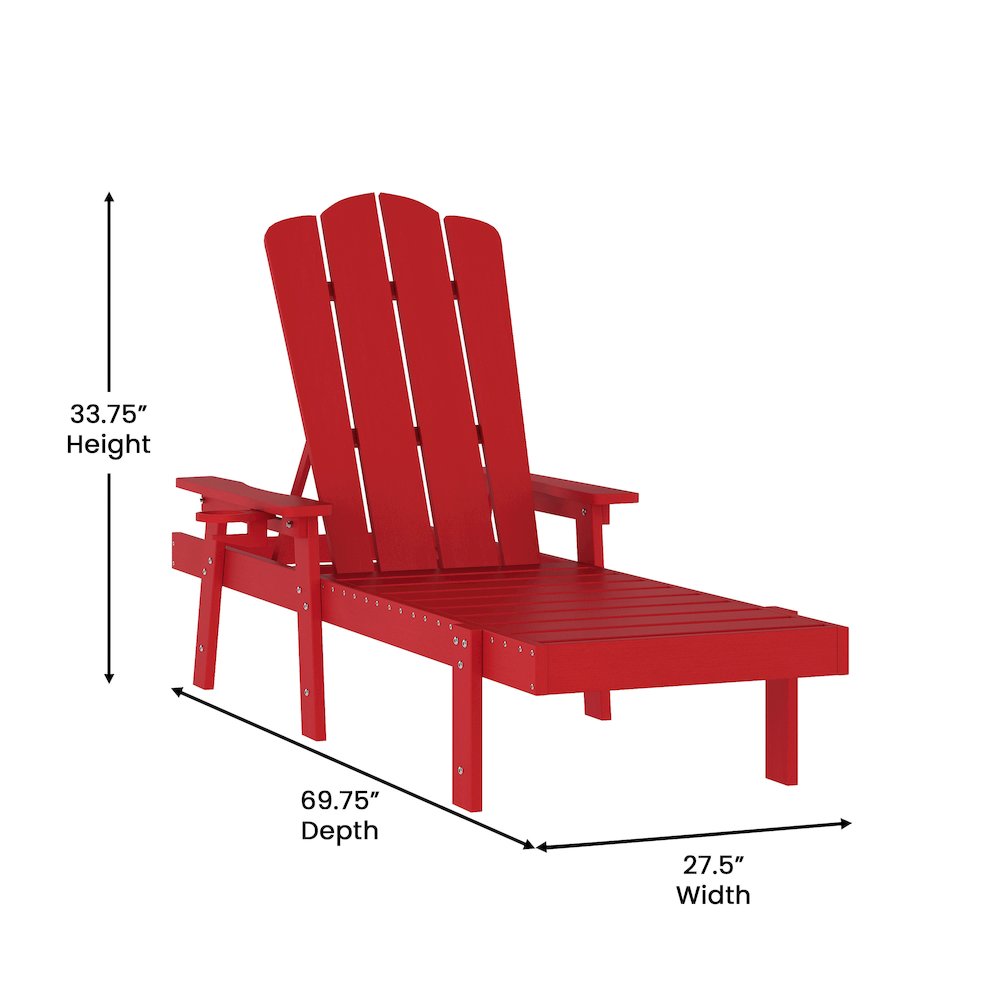 Adjustable Adirondack Lounger with Cup Holder, Red - Flash Furniture