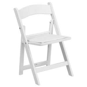 Kids White Resin Folding Chair with White Vinyl Padded Seat - Flash Furniture