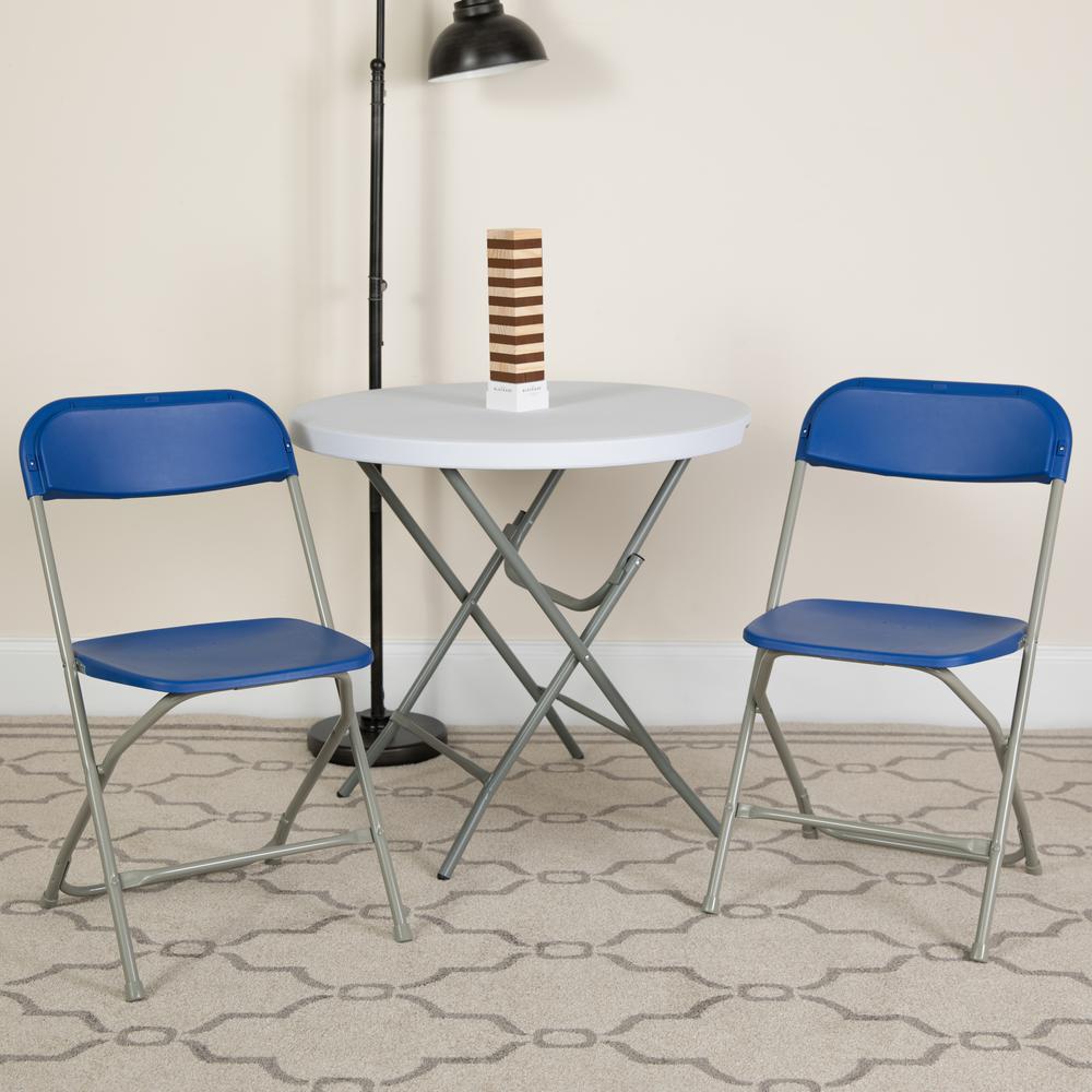 HERCULES Series 650 lb. Capacity Premium Blue Plastic Folding Chair - Flash Furniture