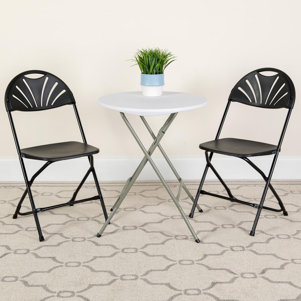 HERCULES Series 650 lb. Capacity Black Plastic Fan Back Folding Chair - Flash Furniture