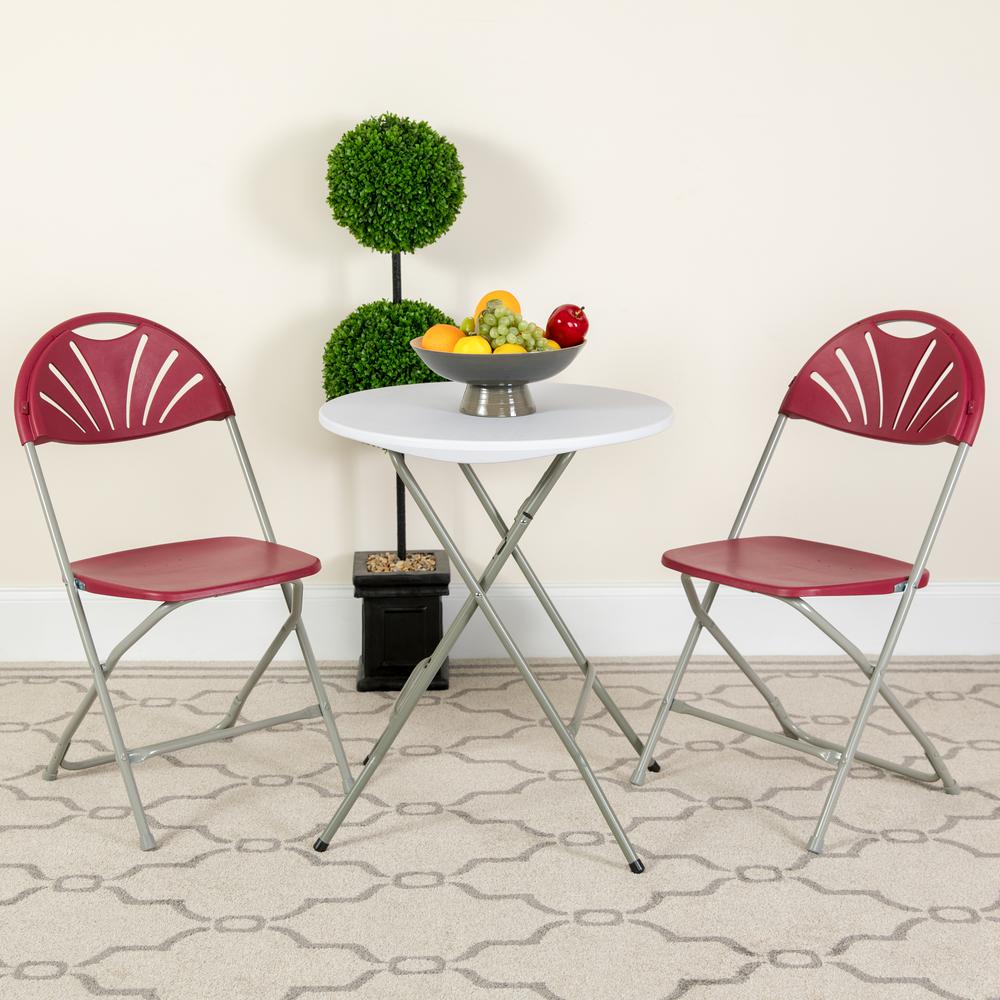 HERCULES Series 650 lb. Capacity Burgundy Plastic Fan Back Folding Chair - Flash Furniture