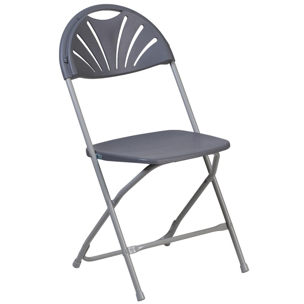 HERCULES Series 650 lb. Capacity Charcoal Plastic Fan Back Folding Chair - Flash Furniture