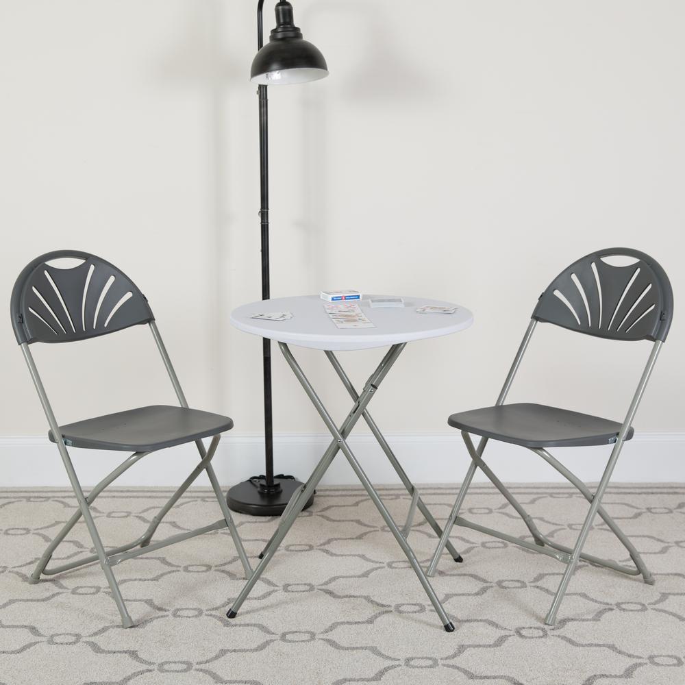 HERCULES Series 650 lb. Capacity Charcoal Plastic Fan Back Folding Chair - Flash Furniture
