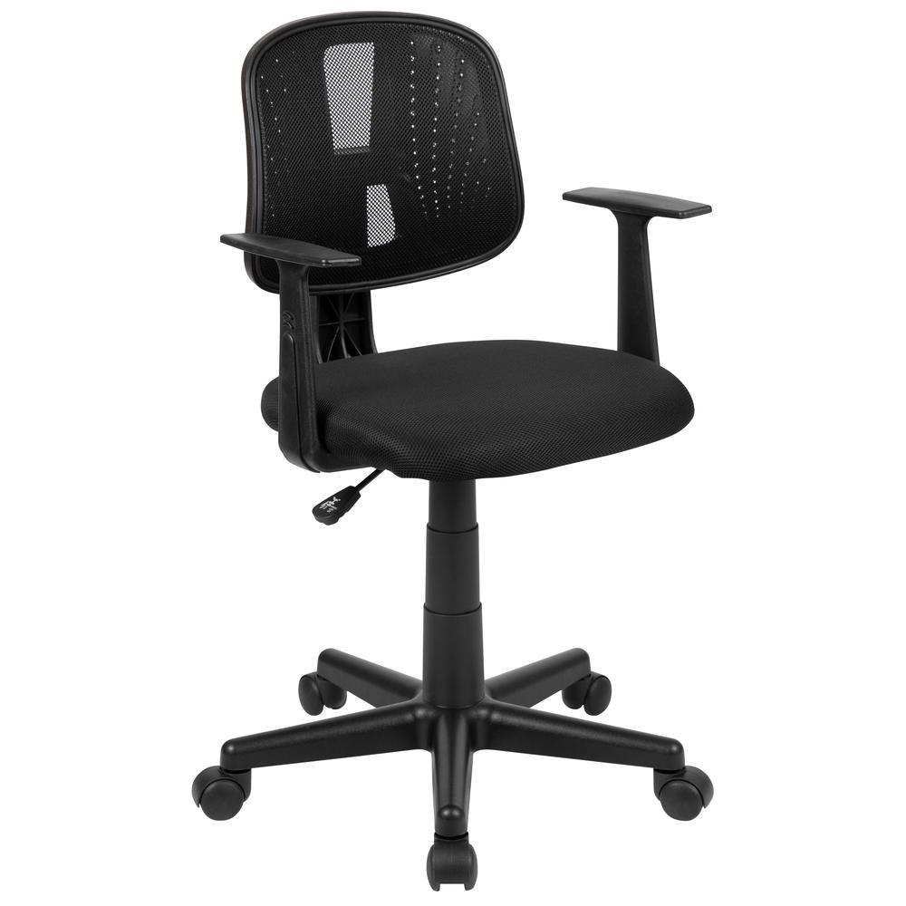 Mid-Back Black Mesh Swivel Task Office Chair with Pivot Back and Arms - Flash Furniture