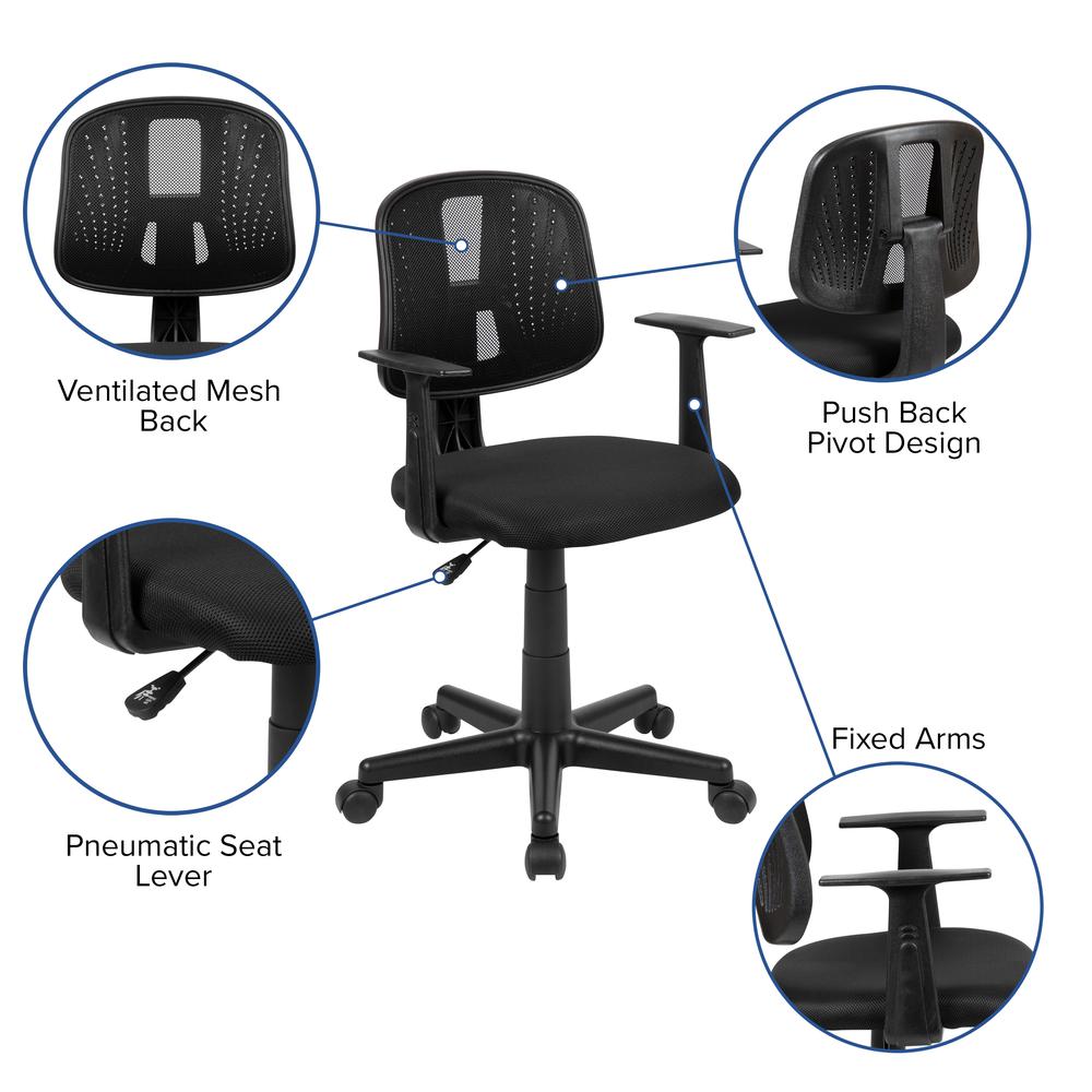 Mid-Back Black Mesh Swivel Task Office Chair with Pivot Back and Arms - Flash Furniture
