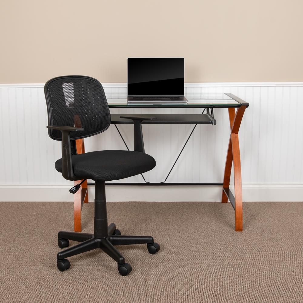 Mid-Back Black Mesh Swivel Task Office Chair with Pivot Back and Arms - Flash Furniture