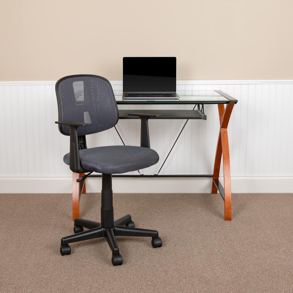Mid-Back Gray Mesh Swivel Task Office Chair with Pivot Back and Arms - Flash Furniture