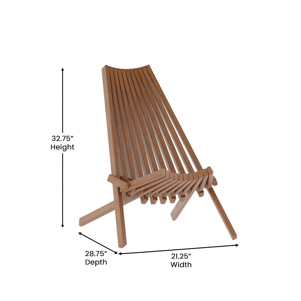 Folding Acacia Wood Chair, Low Profile Lounge for Patio, Porch, Garden, Brown - Flash Furniture