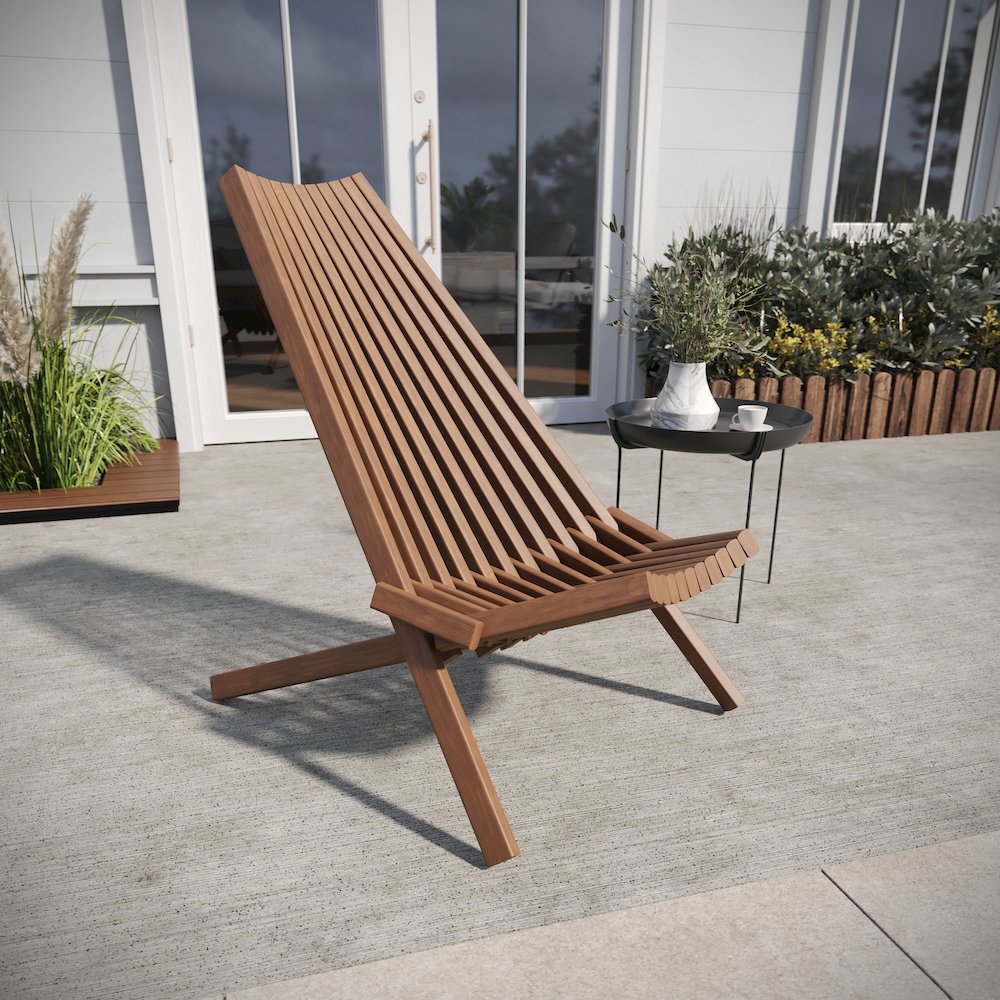 Folding Acacia Wood Chair, Low Profile Lounge for Patio, Porch, Garden, Brown - Flash Furniture