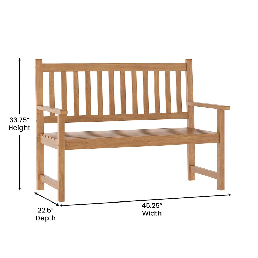 Patio Acacia Wood Bench, 2-Person Slatted Seat Loveseat , Brown - Flash Furniture