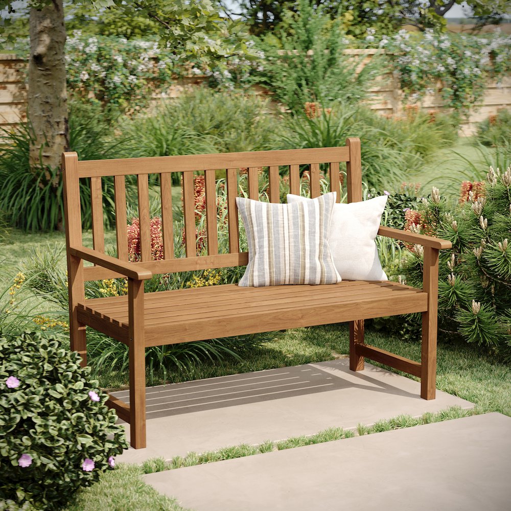 Patio Acacia Wood Bench, 2-Person Slatted Seat Loveseat , Brown - Flash Furniture