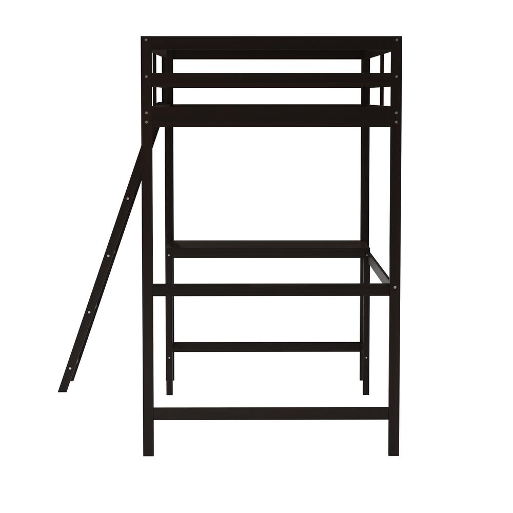 Loft Bed Frame with Desk, Twin Size with Protective Guard Rails - Espresso - Flash Furniture