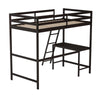 Loft Bed Frame with Desk, Twin Size with Protective Guard Rails - Espresso - Flash Furniture