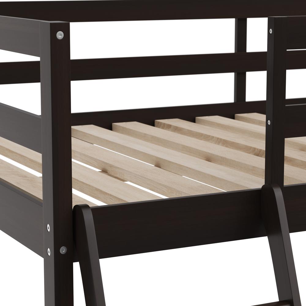 Loft Bed Frame with Desk, Twin Size with Protective Guard Rails - Espresso - Flash Furniture