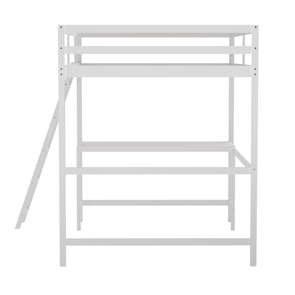 Loft Bed Frame with Desk, Full Size with Protective Guard Rails - White - Flash Furniture