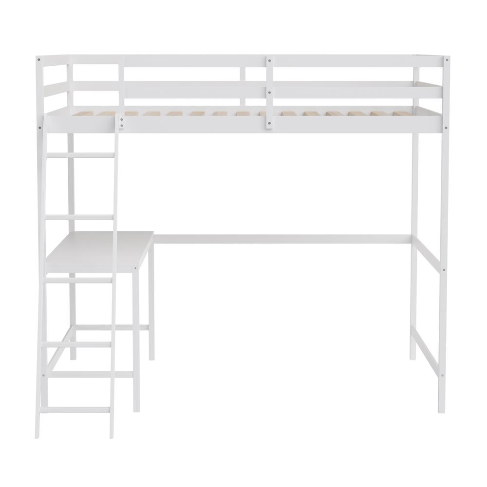 Loft Bed Frame with Desk, Full Size with Protective Guard Rails - White - Flash Furniture