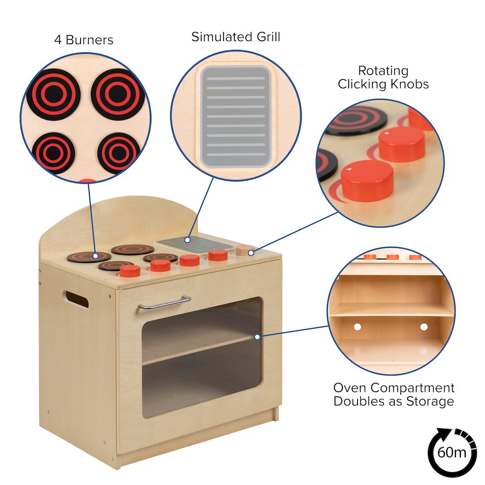 Children's Wooden Kitchen Stove for or Home Use - Safe, Kid Friendly Design - Flash Furniture