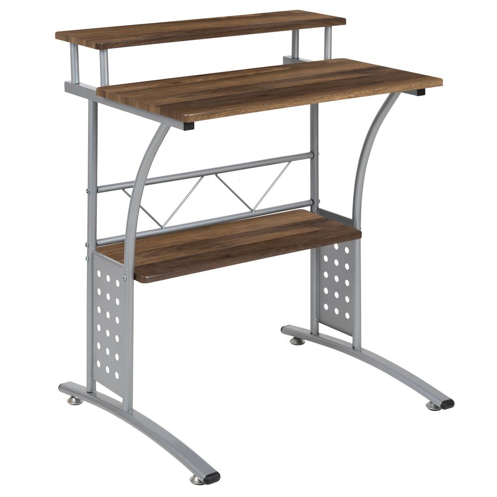 Rustic Walnut Computer Desk with Top and Lower Storage Shelves - Flash Furniture