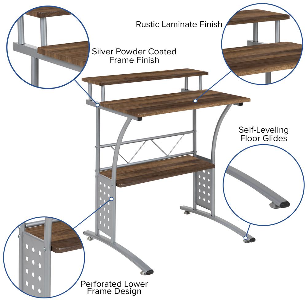 Rustic Walnut Computer Desk with Top and Lower Storage Shelves - Flash Furniture