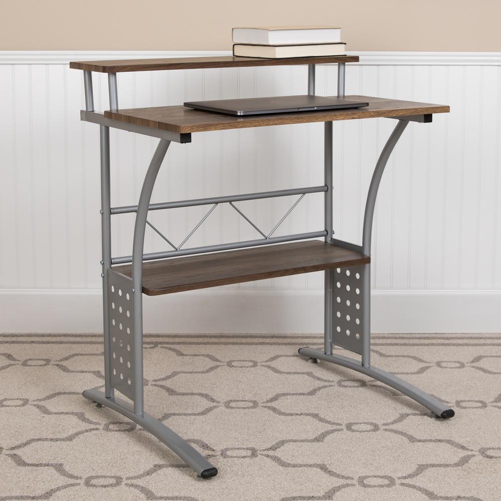 Rustic Walnut Computer Desk with Top and Lower Storage Shelves - Flash Furniture