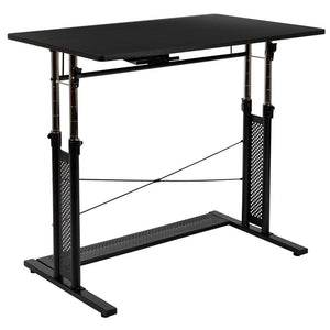 Height Adjustable (27.25-35.75''H) Sit to Stand Home Office Desk - Black - Flash Furniture