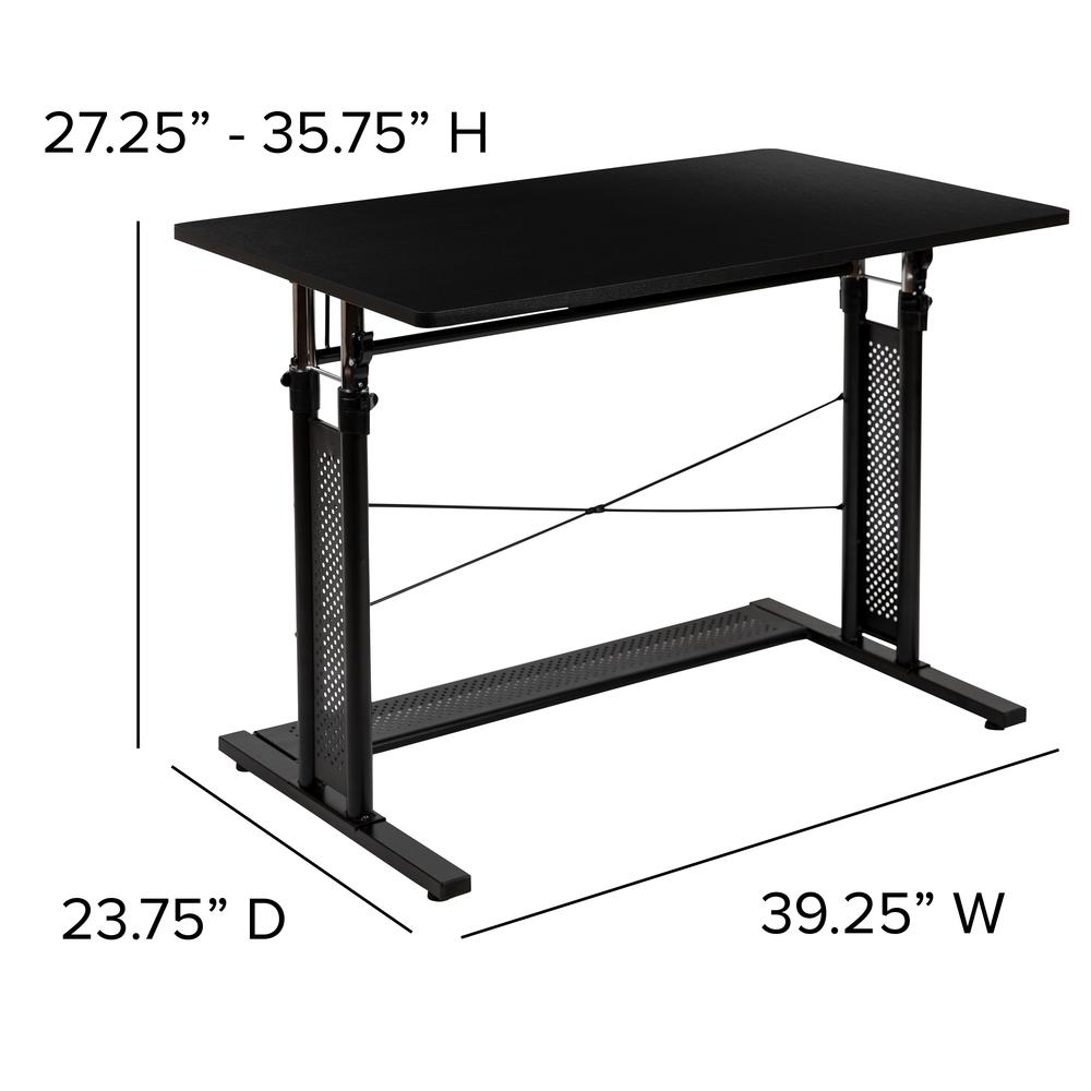 Height Adjustable (27.25-35.75''H) Sit to Stand Home Office Desk - Black - Flash Furniture