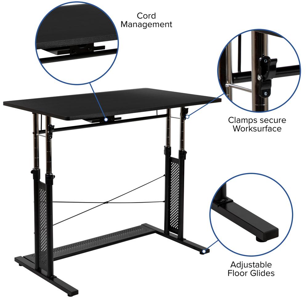 Height Adjustable (27.25-35.75''H) Sit to Stand Home Office Desk - Black - Flash Furniture