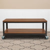 TV Stand in Brown Oak Wood Grain Finish with Metal Wheels - Flash Furniture