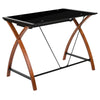 Black Glass Computer Desk with Pull-Out Keyboard Tray and Crisscross Frame - Flash Furniture
