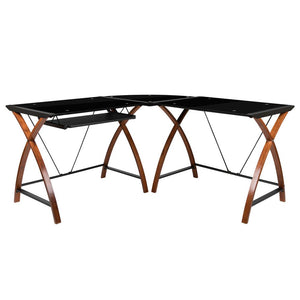 Black Glass L-Shape Corner Computer Desk with Pull-Out Keyboard Tray - Flash Furniture