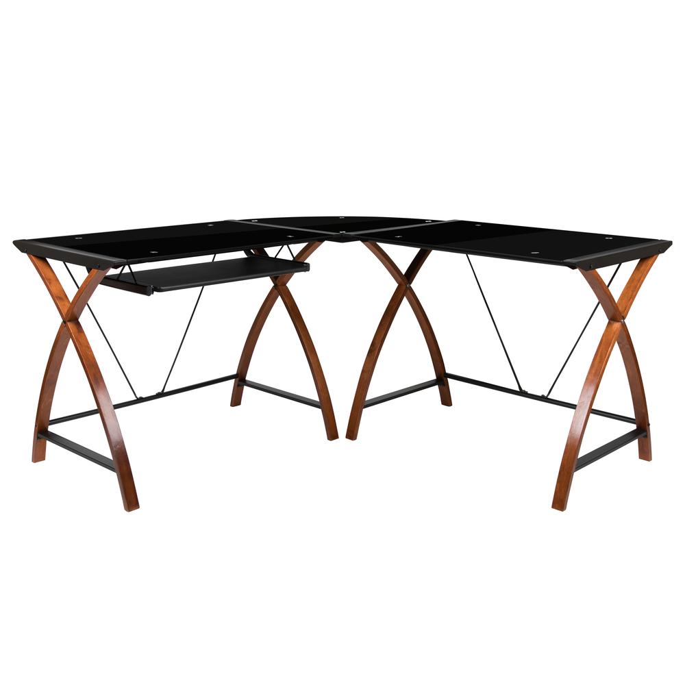 Black Glass L-Shape Corner Computer Desk with Pull-Out Keyboard Tray - Flash Furniture