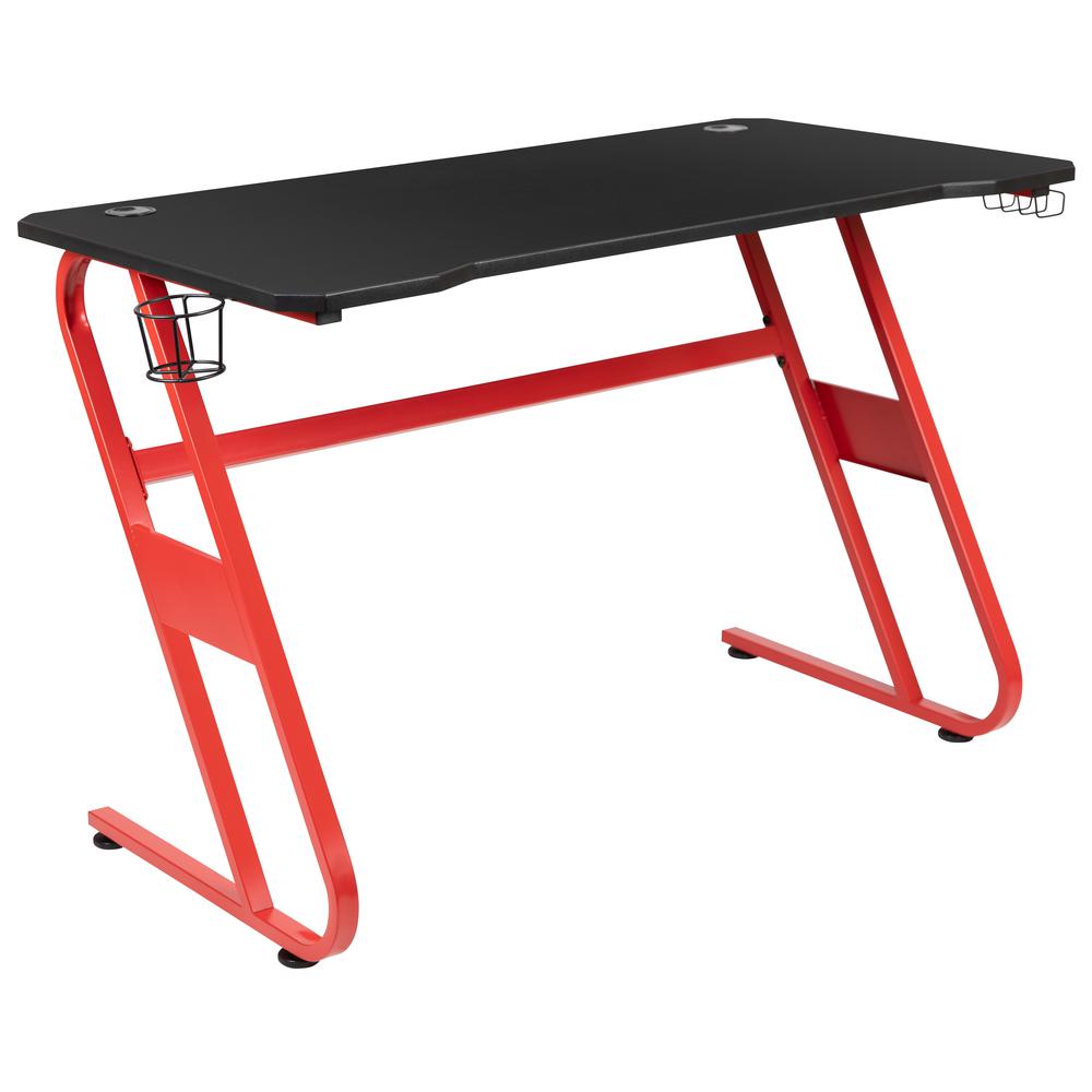Red Gaming Ergonomic Desk with Cup Holder and Headphone Hook - Flash Furniture
