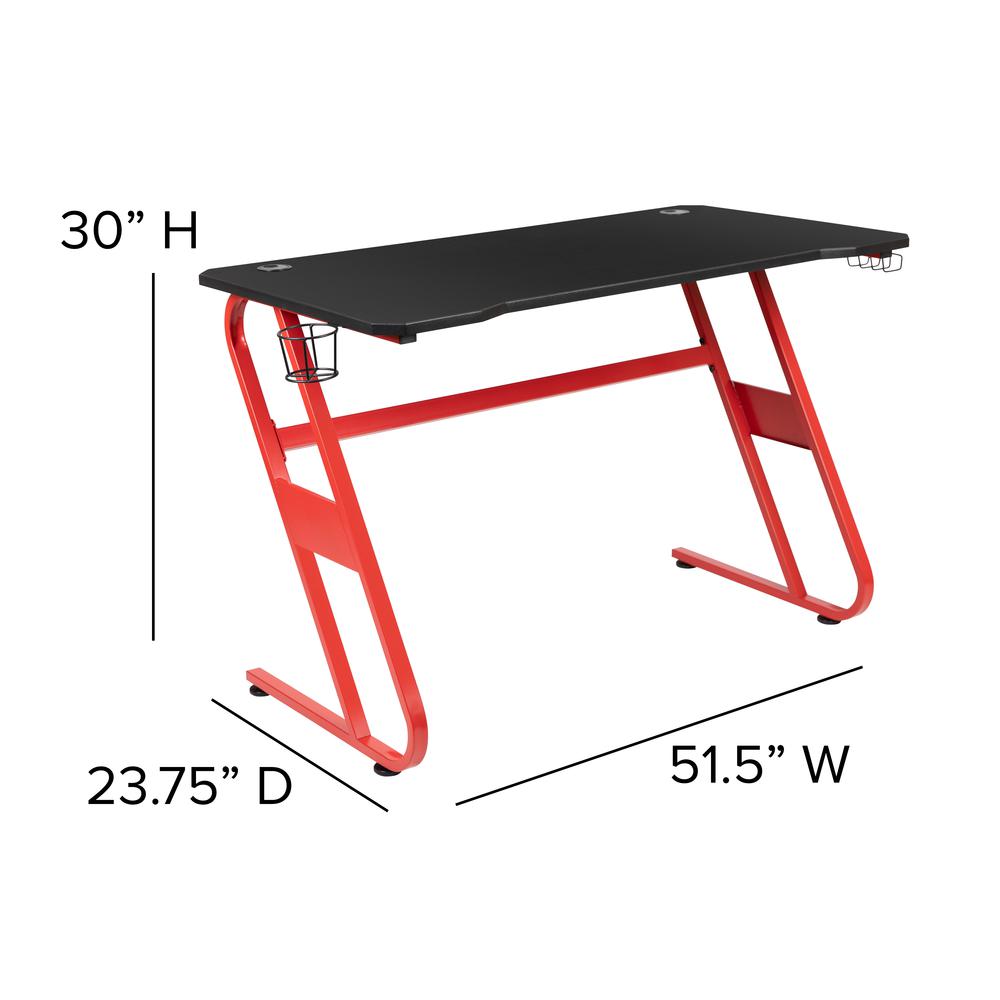 Red Gaming Ergonomic Desk with Cup Holder and Headphone Hook - Flash Furniture