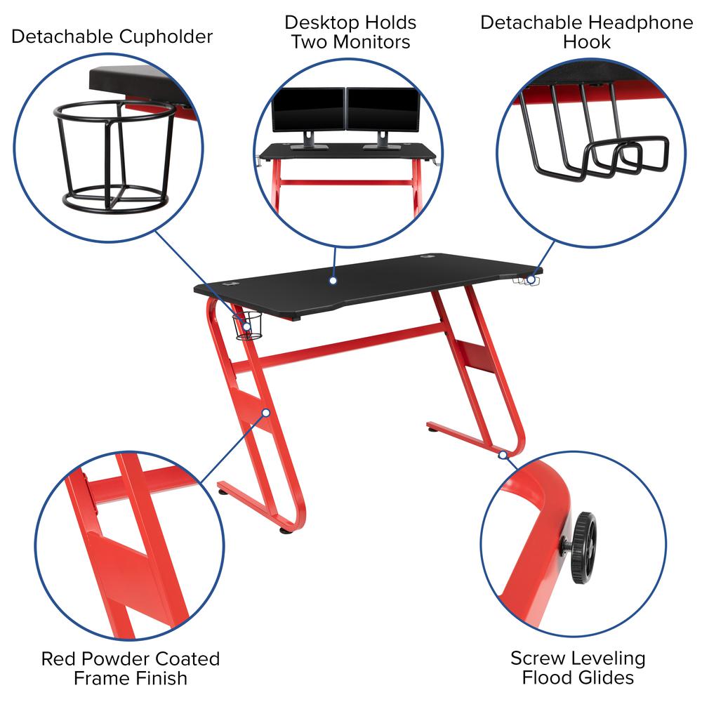 Red Gaming Ergonomic Desk with Cup Holder and Headphone Hook - Flash Furniture