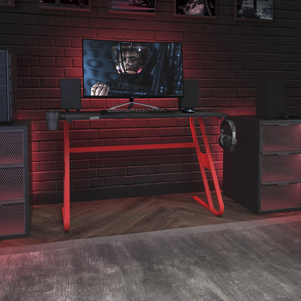 Red Gaming Ergonomic Desk with Cup Holder and Headphone Hook - Flash Furniture