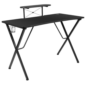 Black Gaming Desk with Cup Holder, Headphone Hook, and Monitor/Smartphone Stand - Flash Furniture