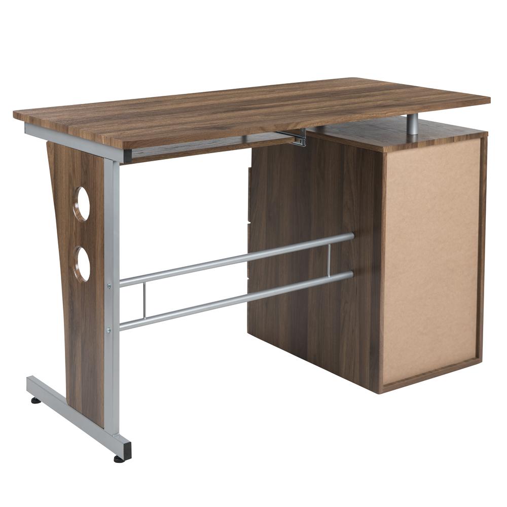Rustic Walnut Desk with Three Drawer Pedestal and Pull-Out Keyboard Tray - Flash Furniture